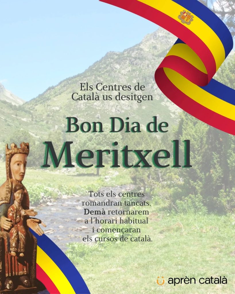 Cartell dels cursets de català el dia de Meritxell / Govern