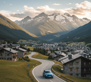 Un coche en una carretera de montaña de Andorra / Importocotxe
